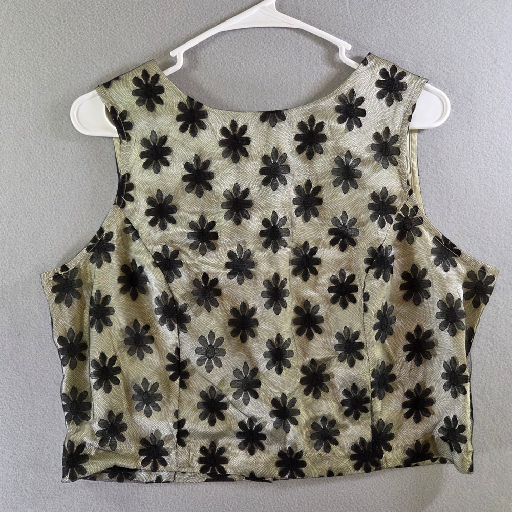 Vintage By Choice California Black Daisy Flower Mesh Crop Top Sage Green Y2K 13